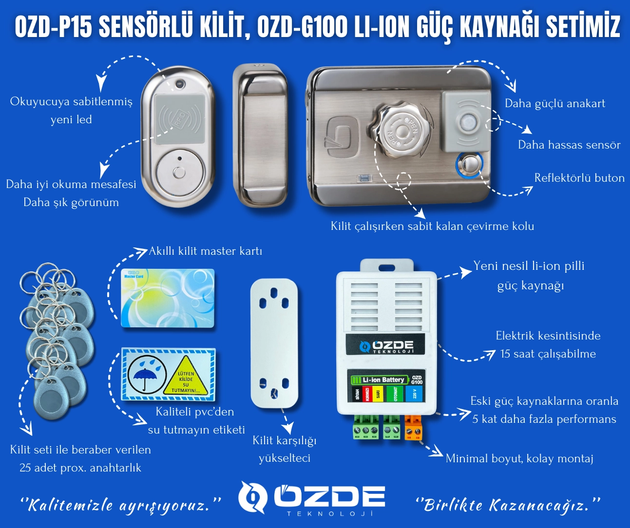 Özde Akıllı Kilit - OZD-P15 Sensörlü Akıllı Apartman Kilidi +  Li-Ion Güç Kaynağı